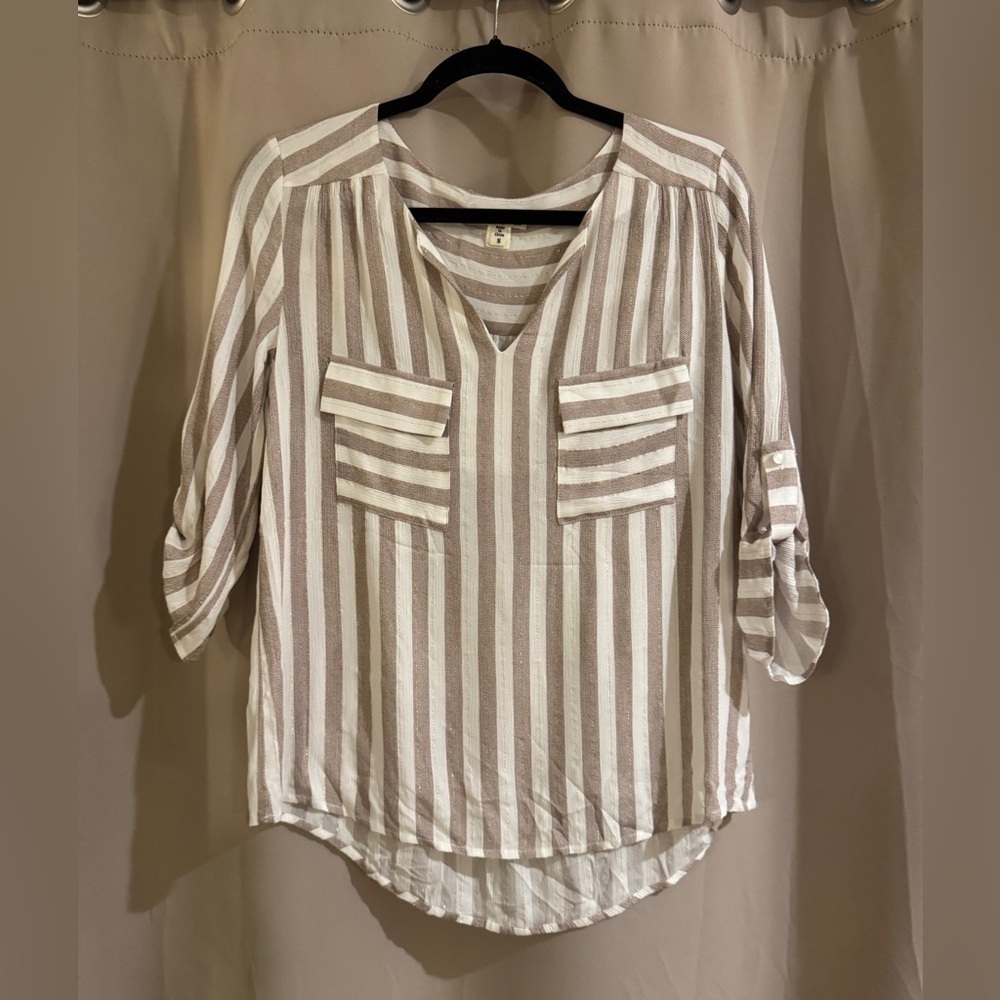 Faith and Joy Striped Blouse - Cream and Brown